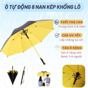 Ô Dù Che Mưa, Che Nắng Chống Tia UV Cỡ Lớn 2 Lớp Cán Dài Chống Gỉ Đóng Mở Tự Động