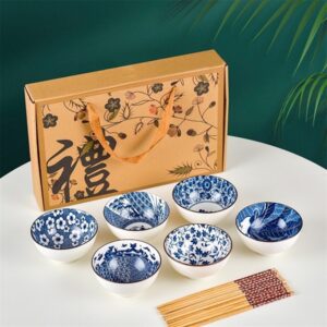 Bộ 6 Chén Sứ Hoạ Tiết Hoa Xanh Phong Cách Nhật
