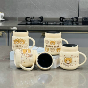 Cốc sứ nắp gương gấu BEAR vỏ nhám 480m