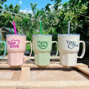 Ly Nhựa Quai Kèm Ống Hút