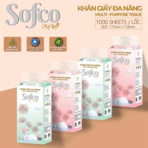 Giấy Rút Khô Mỹ Lan SofCo 4 lớp, 1000 tờ (Thùng 10 Gói)