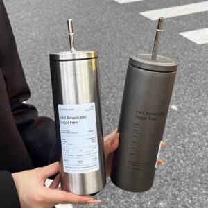 Ly Giữ Nhiệt Hình Trụ Dài Americanio 600ml Có Ống Hút