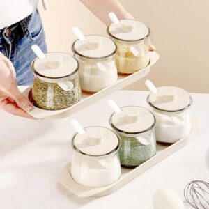 Set 3 Lọ Gia Vị Thủy Tinh Kèm Khay 900ml (Thùng 24 Bộ)