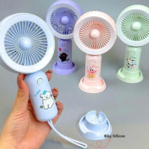 Quạt Tích Điện Cầm Tay Có Đèn Led Vòng Tròn Có Đế Hình Thú (Thùng 150 Cái)